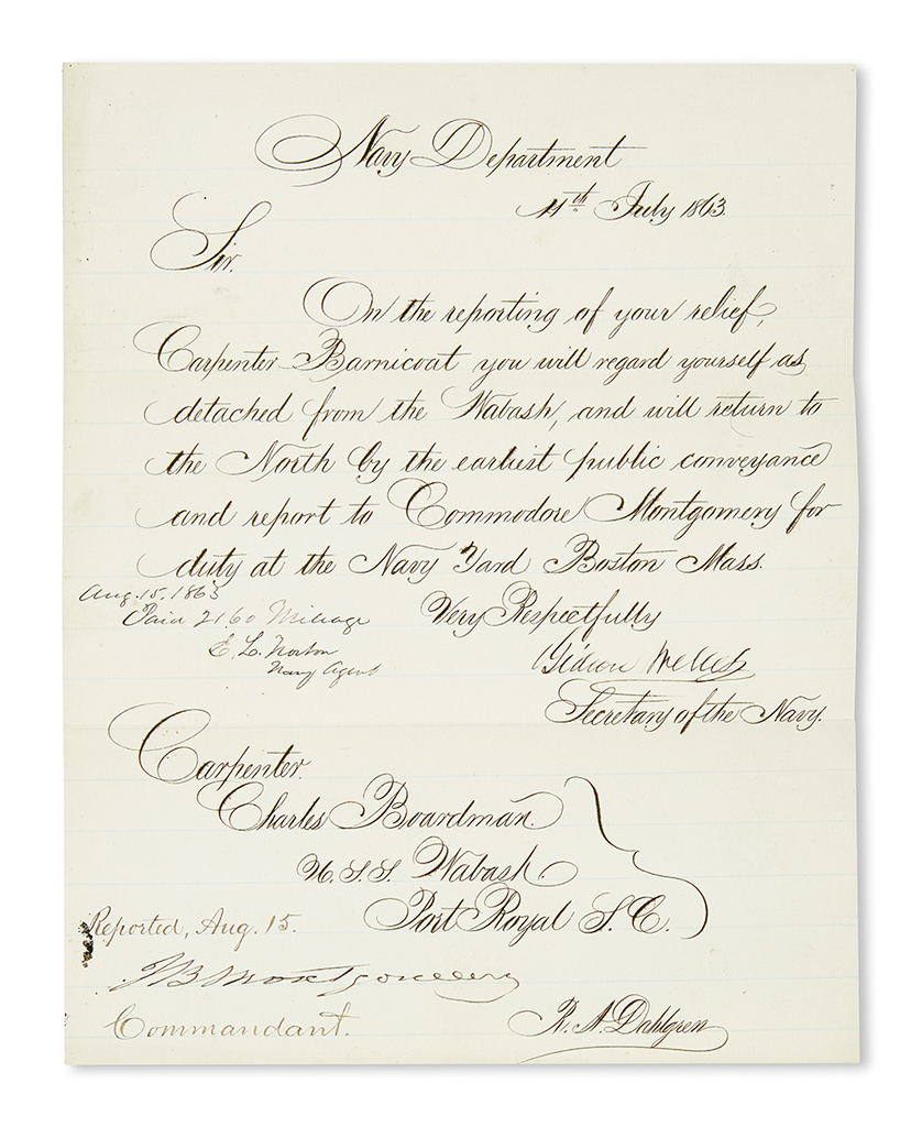 (NAVY.) Papers of naval carpenter Charles Bordman.